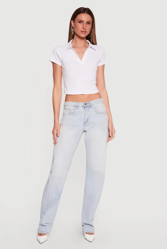 Solid Cropped Short Sleeve Polo Top made by Rainbow