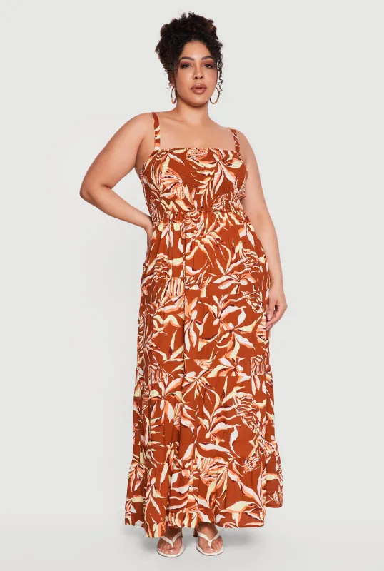 Plus Size Patterned Tiered Maxi Dress made by Rainbow
