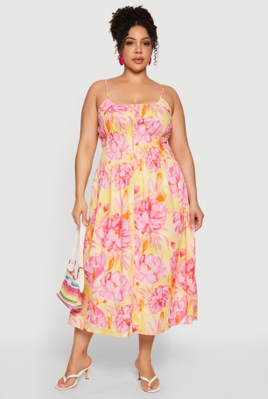 Plus Size Floral Smocked Waist Sundress made by Rainbow
