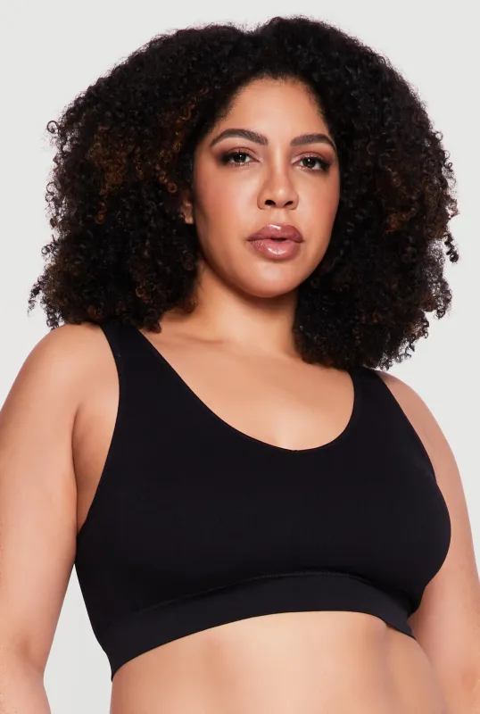 Plus Size Solid Seamless Rib Knit Sports Bra made by Rainbow