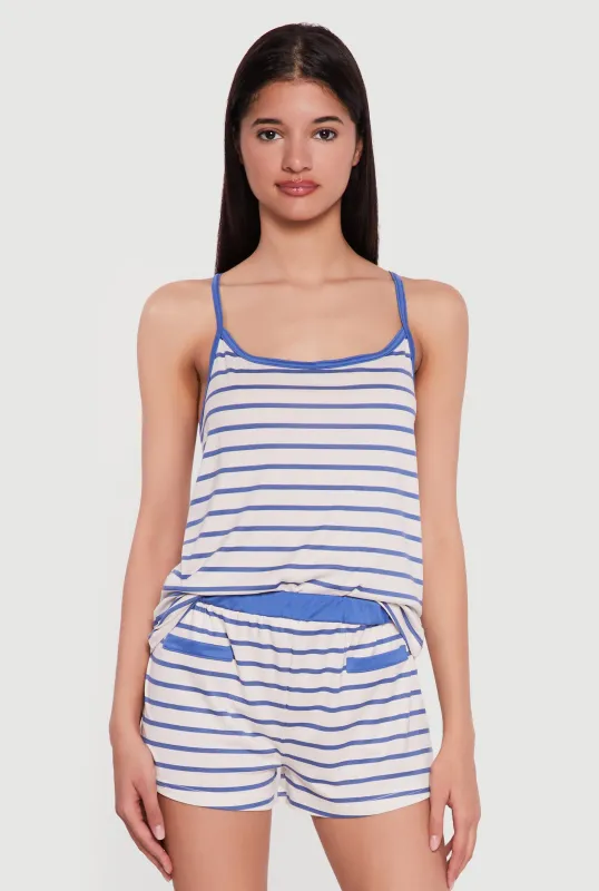 Striped Soft Knit Racerback Pajama Cami and Shorts Set made by Rainbow