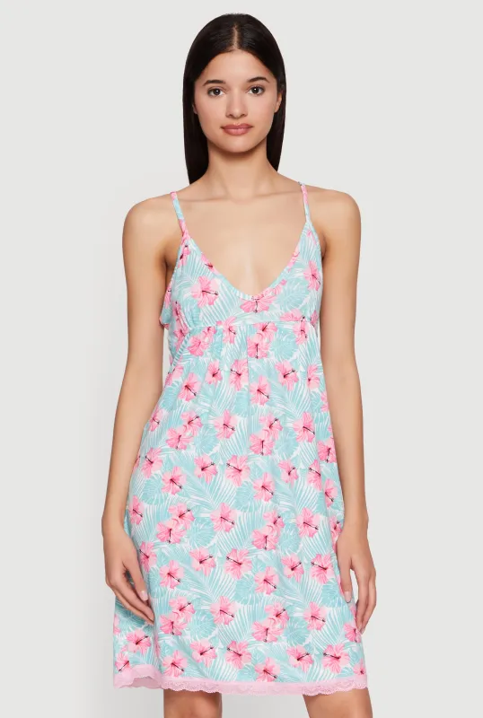 Patterned Soft Knit Racerback Cami Nightgown made by Rainbow