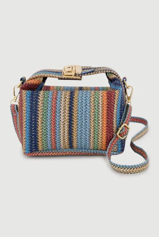 Striped Raffia Print Convertible Crossbody Bag made by Rainbow