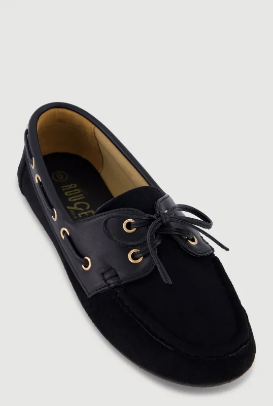 Faux Leather Lace Up Detail Faux Suede Loafers made by Rainbow