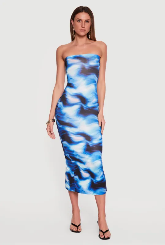 Wave Print Slit Back Tube Dress made by Rainbow