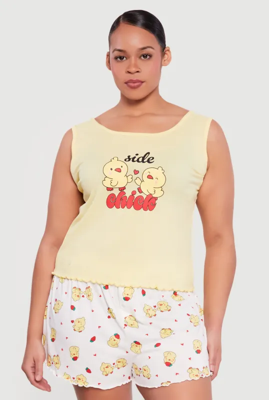 Plus Size Side Chick Graphic Pajama Top and Shorts Set made by Rainbow