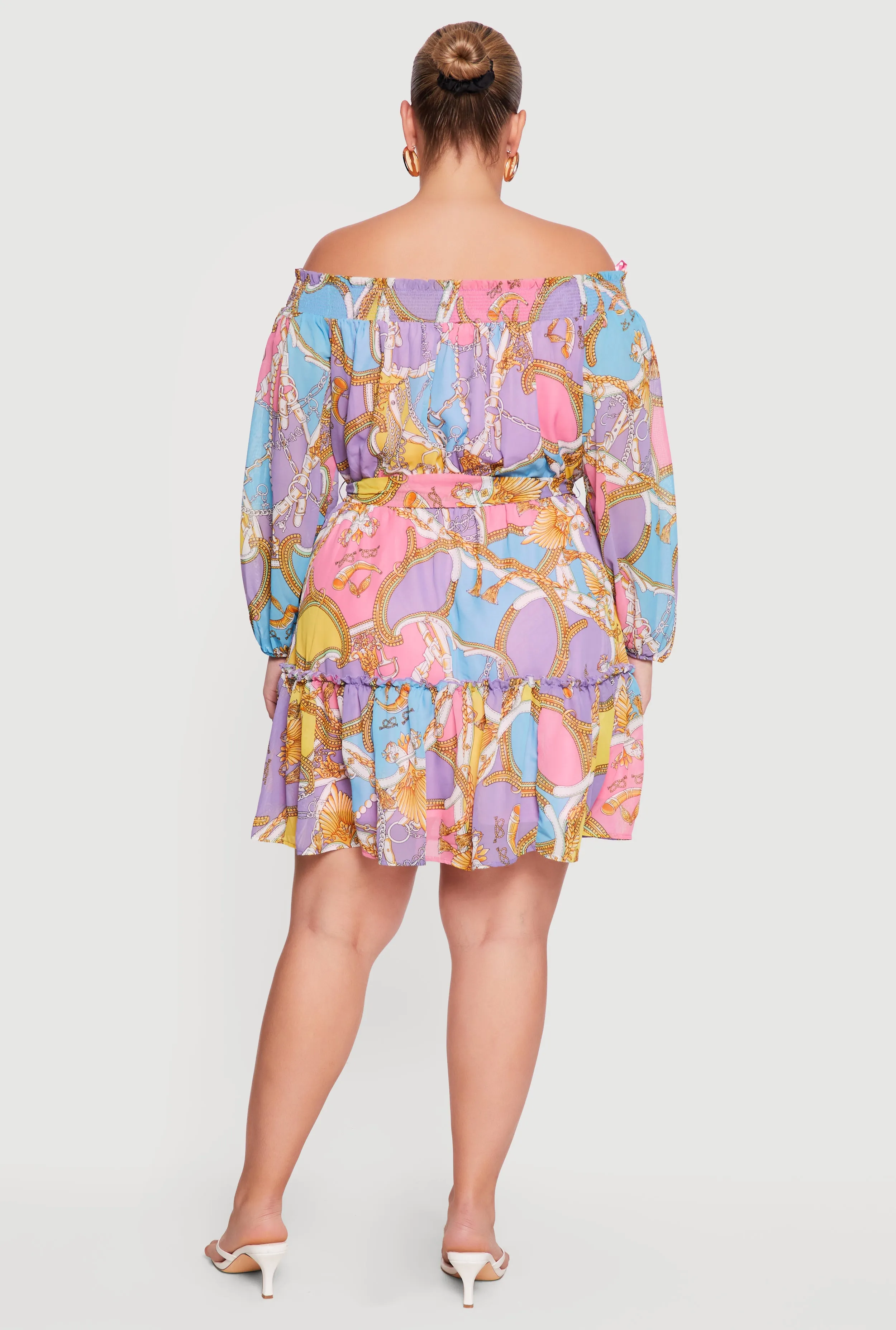 Plus Size Baroque Print Off The Shoulder Dress with Tie Waist Belt sold by Rainbow product image thumbnail 3