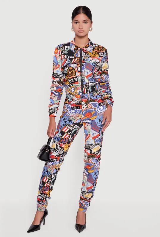 Printed Pattern Stacked Pants made by Rainbow