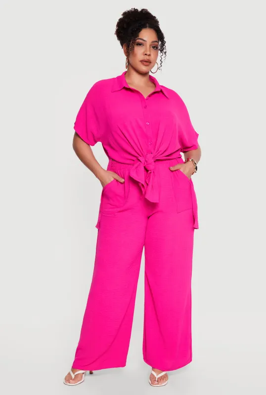 Plus Size Crepe Knit High Waisted Wide Leg Pants made by Rainbow
