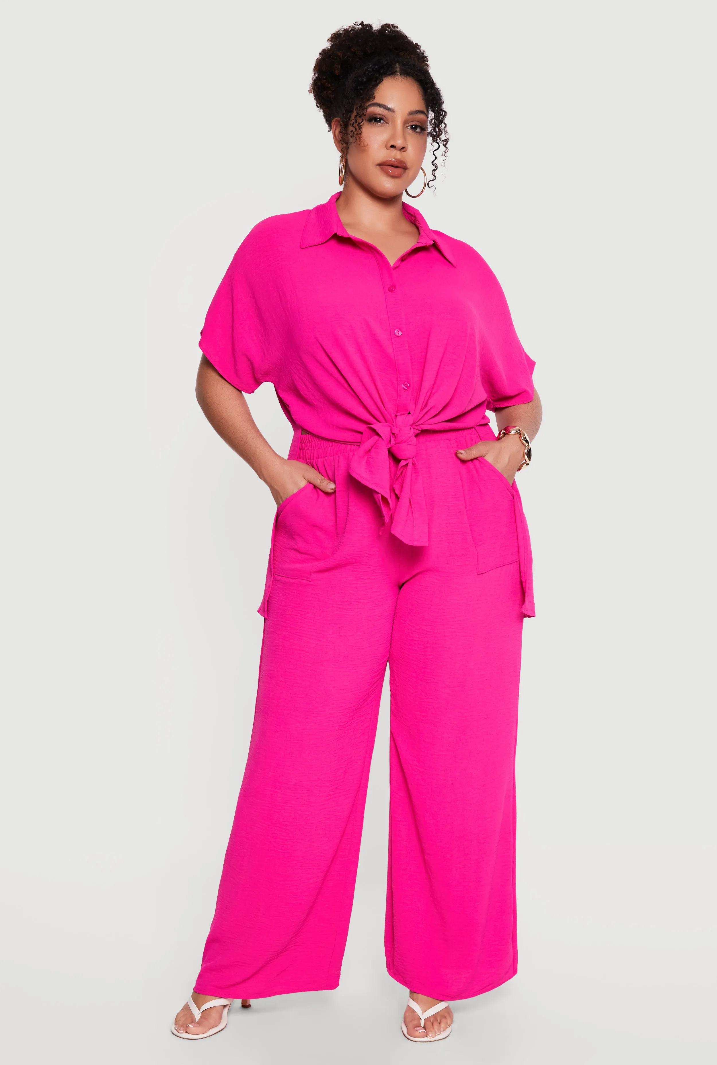 Plus Size Crepe Knit High Waisted Wide Leg Pants sold by Rainbow