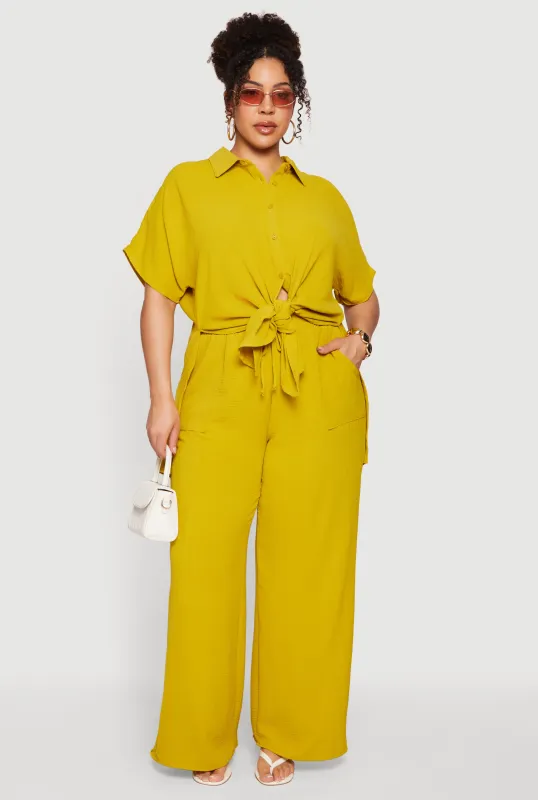 Plus Size Crepe Knit High Waisted Wide Leg Pants made by Rainbow