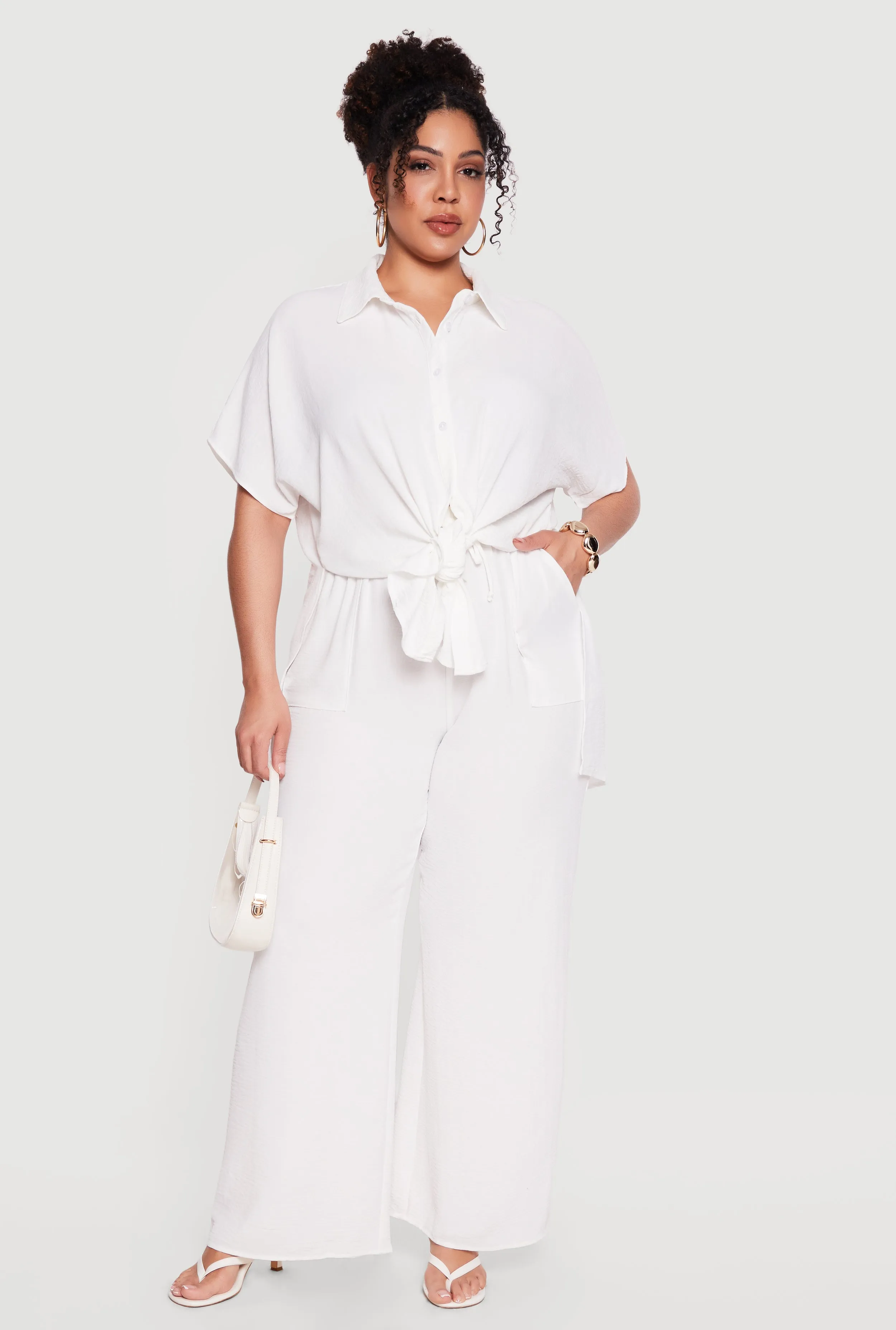 Plus Size Crepe Knit High Waisted Wide Leg Pants sold by Rainbow
