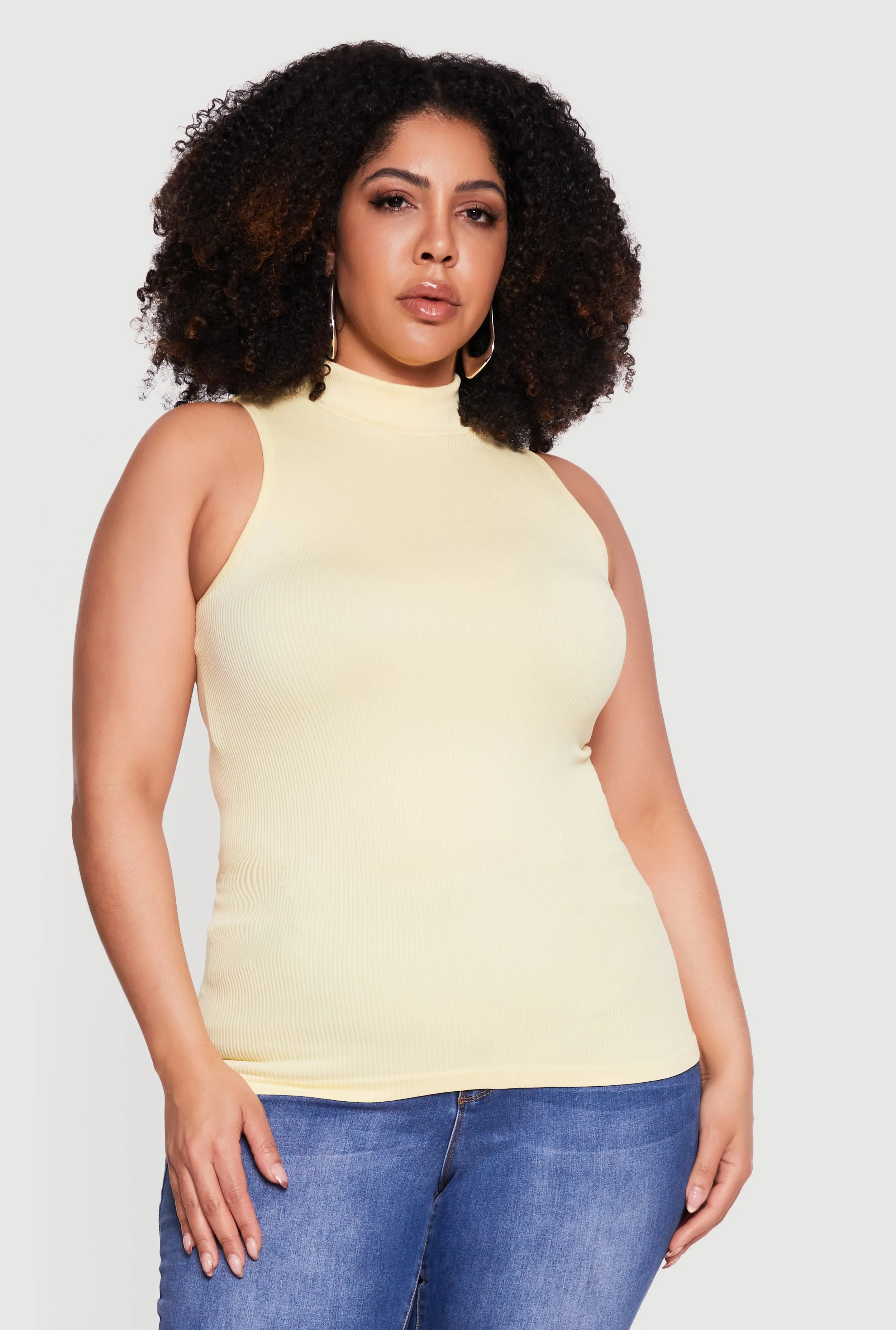 Plus Size Seamless Ribbed Knit Mock Neck Tank Top sold by Rainbow product image thumbnail 2