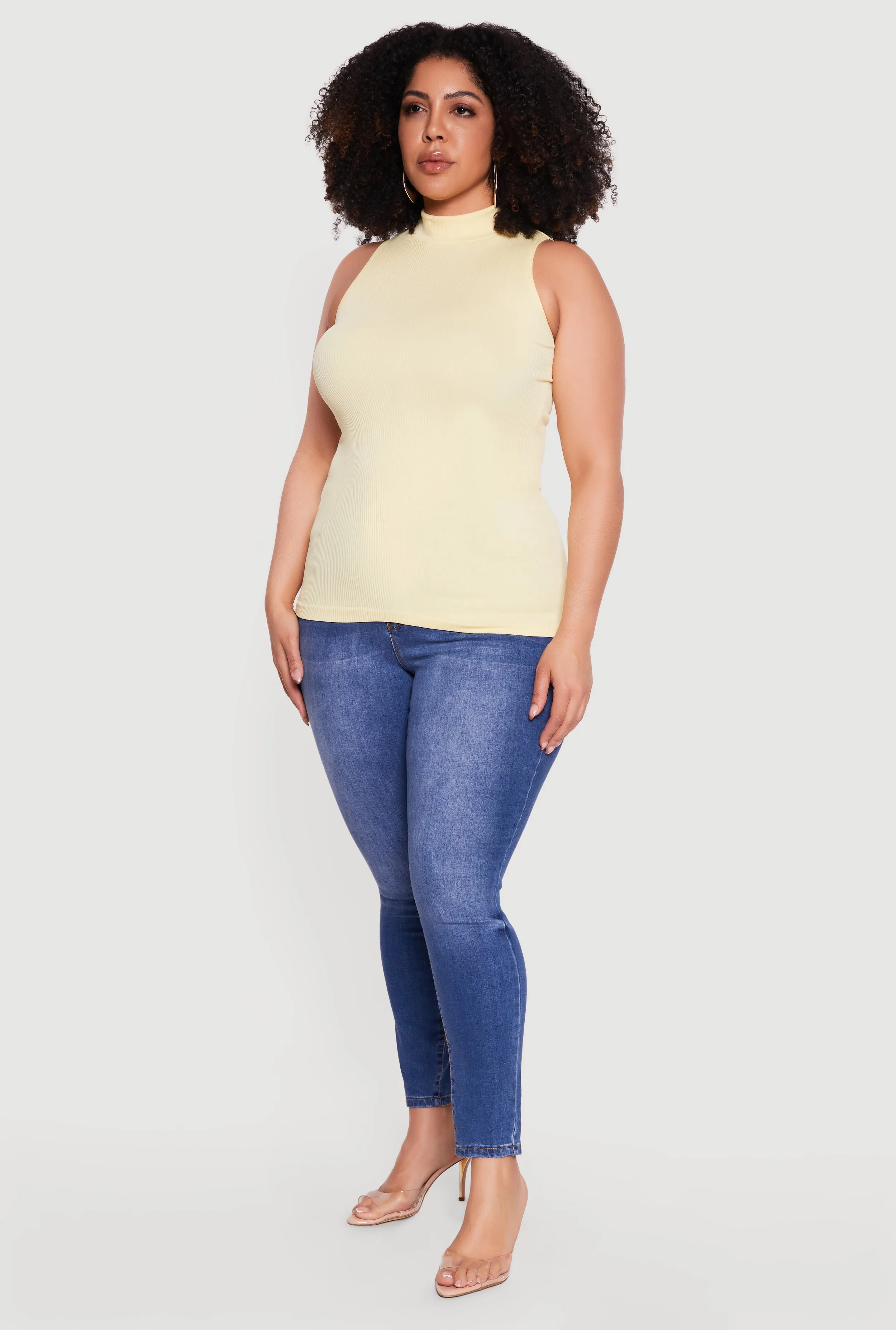 Plus Size Seamless Ribbed Knit Mock Neck Tank Top sold by Rainbow product image thumbnail 3