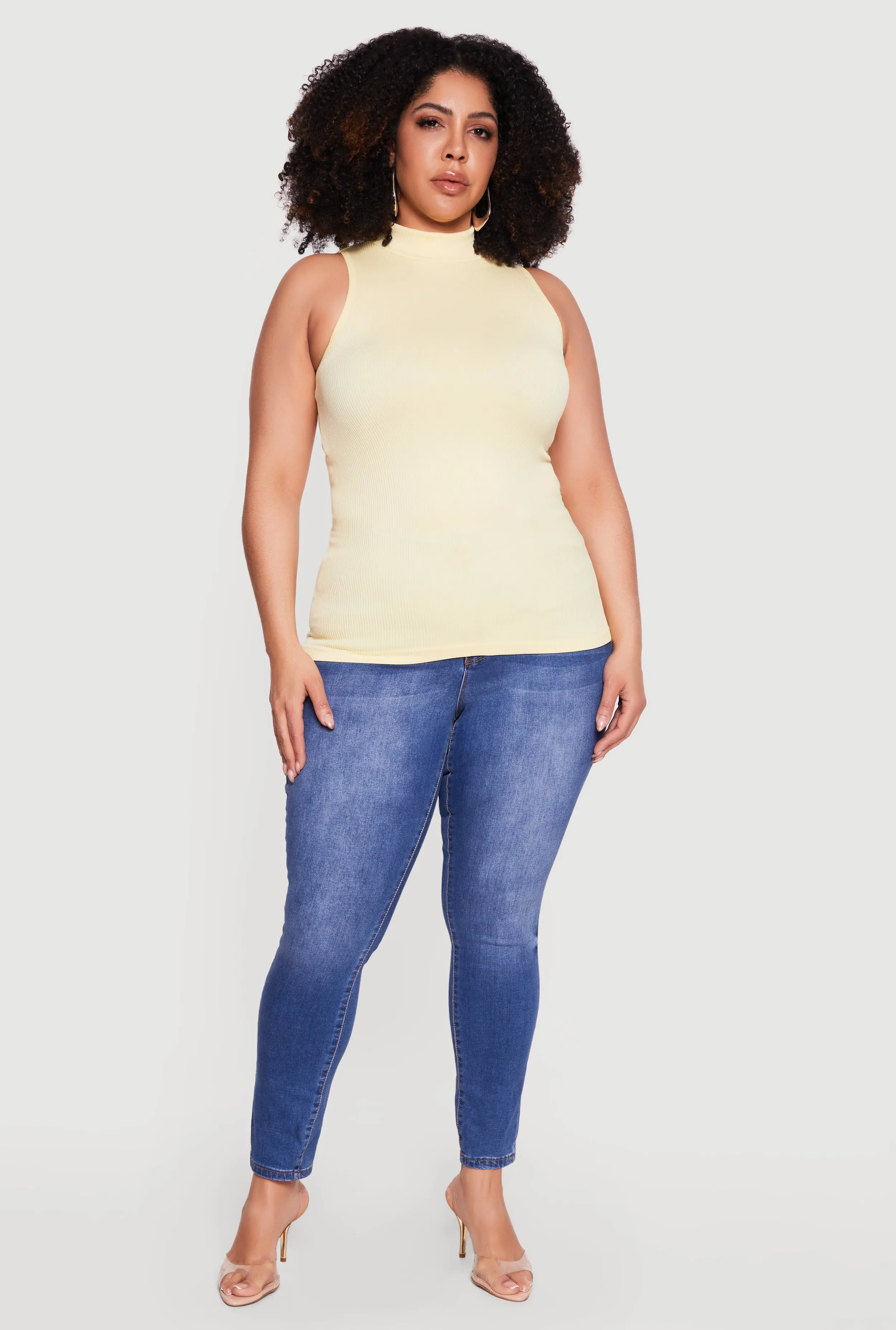 Plus Size Seamless Ribbed Knit Mock Neck Tank Top sold by Rainbow