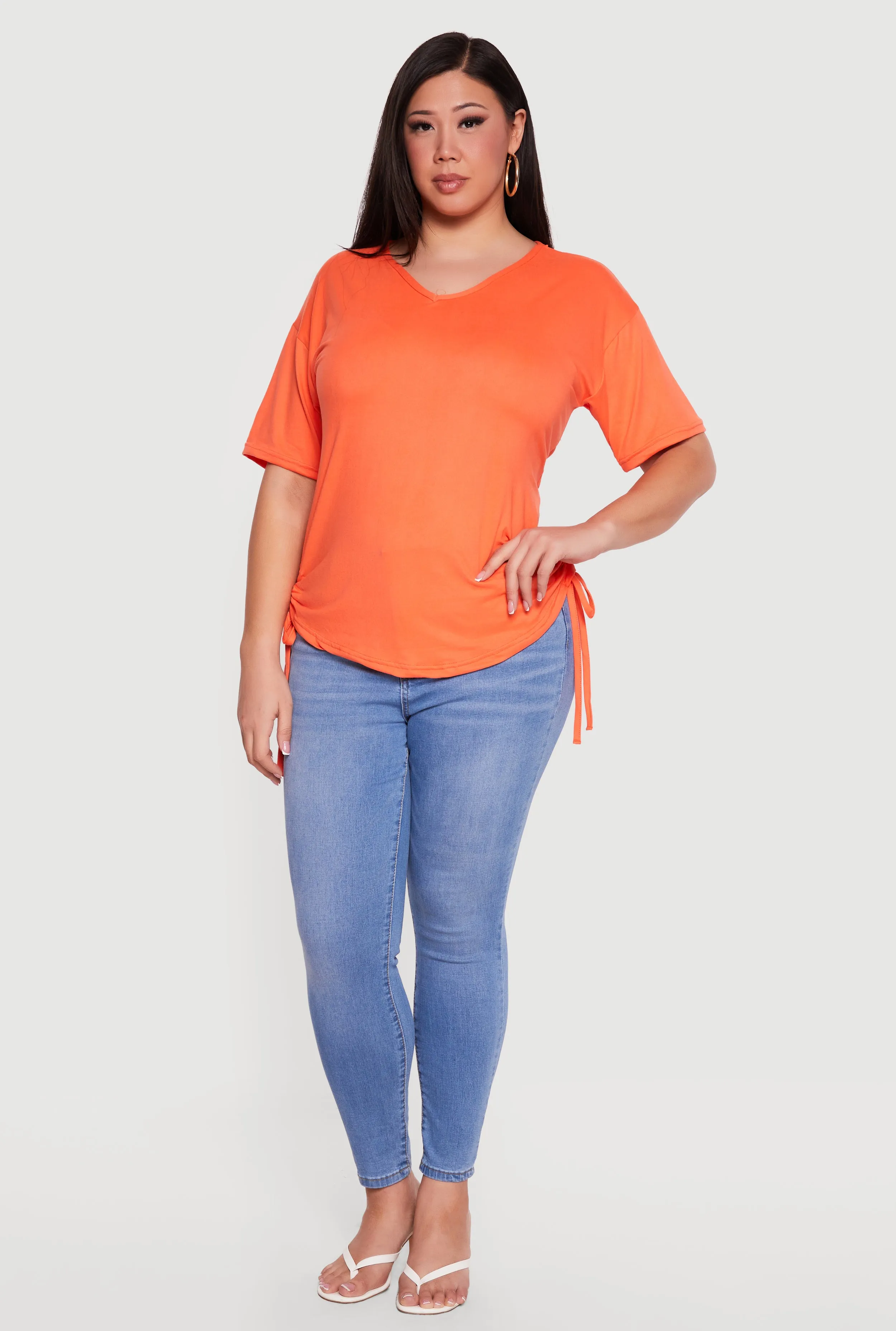 Plus Size V Neck Drawstring Side Ruched Tee sold by Rainbow product image thumbnail 3