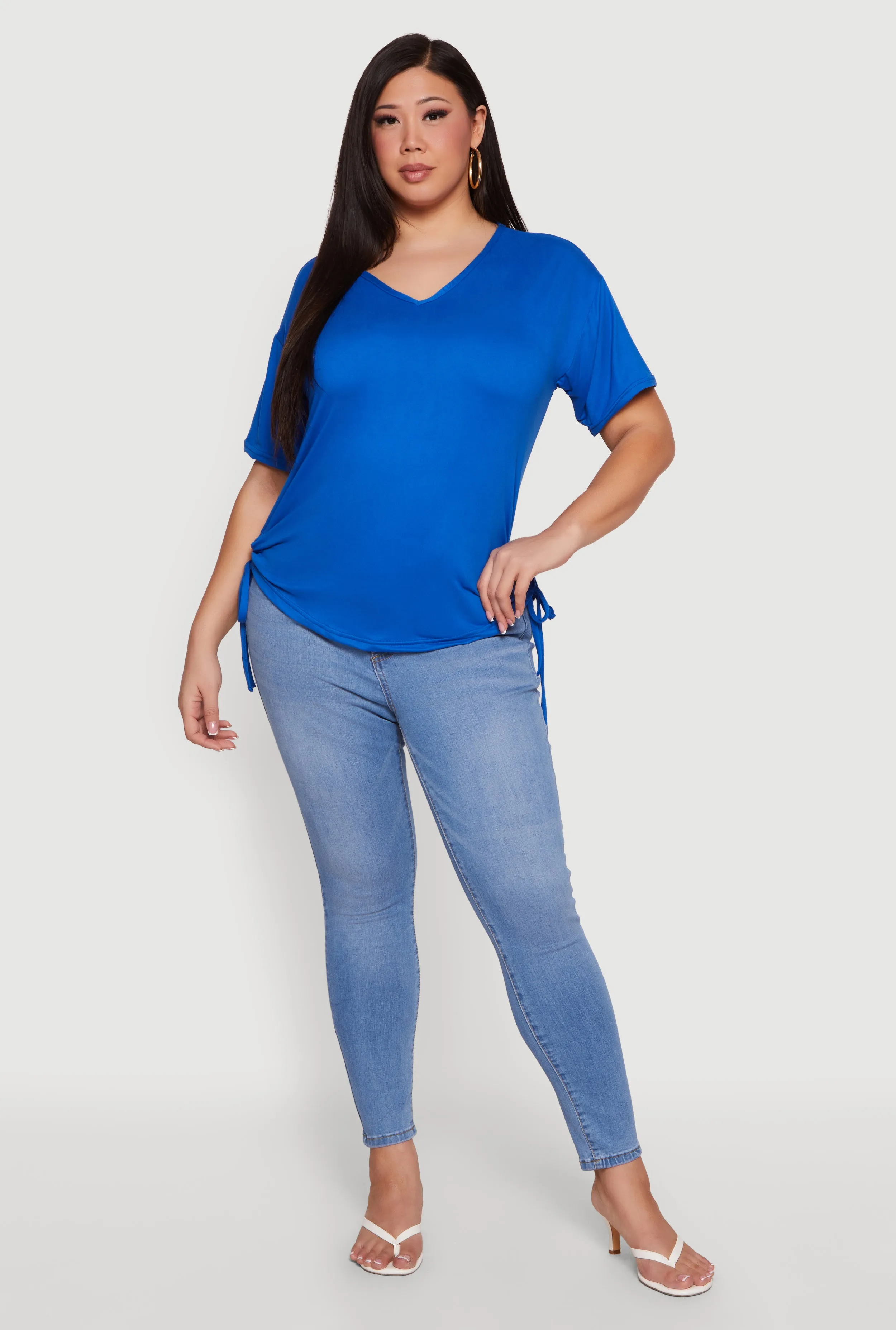 Plus Size V Neck Drawstring Side Ruched Tee sold by Rainbow product image thumbnail 2