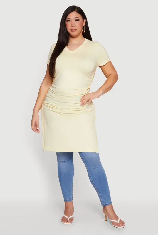 Plus Size Side Ruched Side Slit Tunic Top made by Rainbow