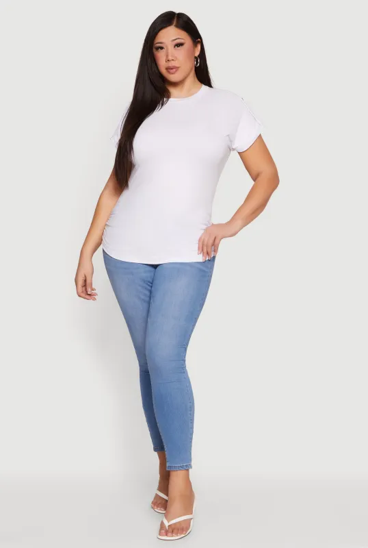 Plus Size Side Ruched Tab Sleeve Tee made by Rainbow