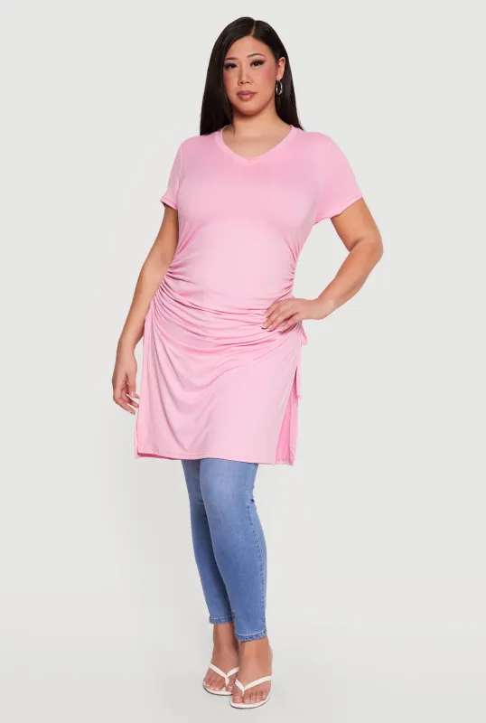 Plus Size Side Ruched Side Slit Tunic Top made by Rainbow