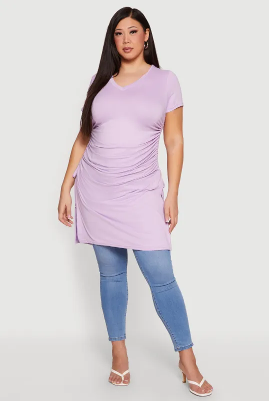 Plus Size Side Ruched Side Slit Tunic Top made by Rainbow