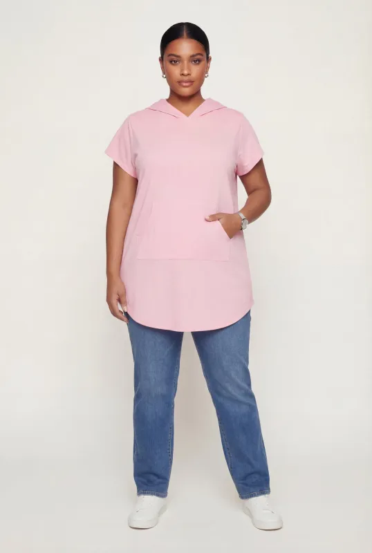 Plus Size Short Sleeve Hooded Tunic Top made by Rainbow