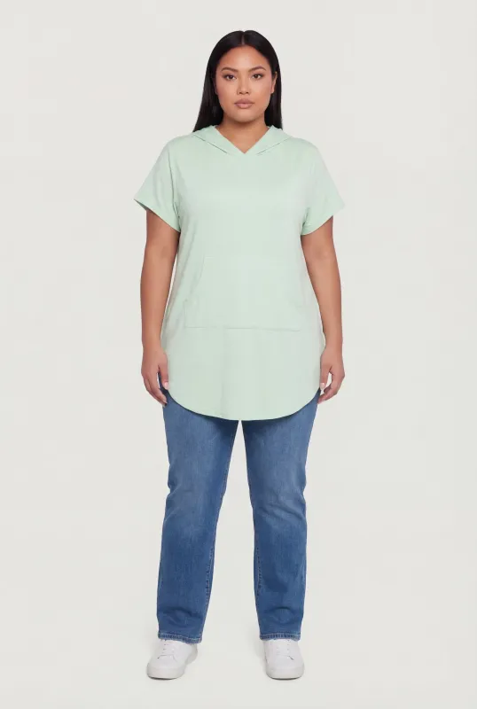 Plus Size Short Sleeve Hooded Tunic Top made by Rainbow