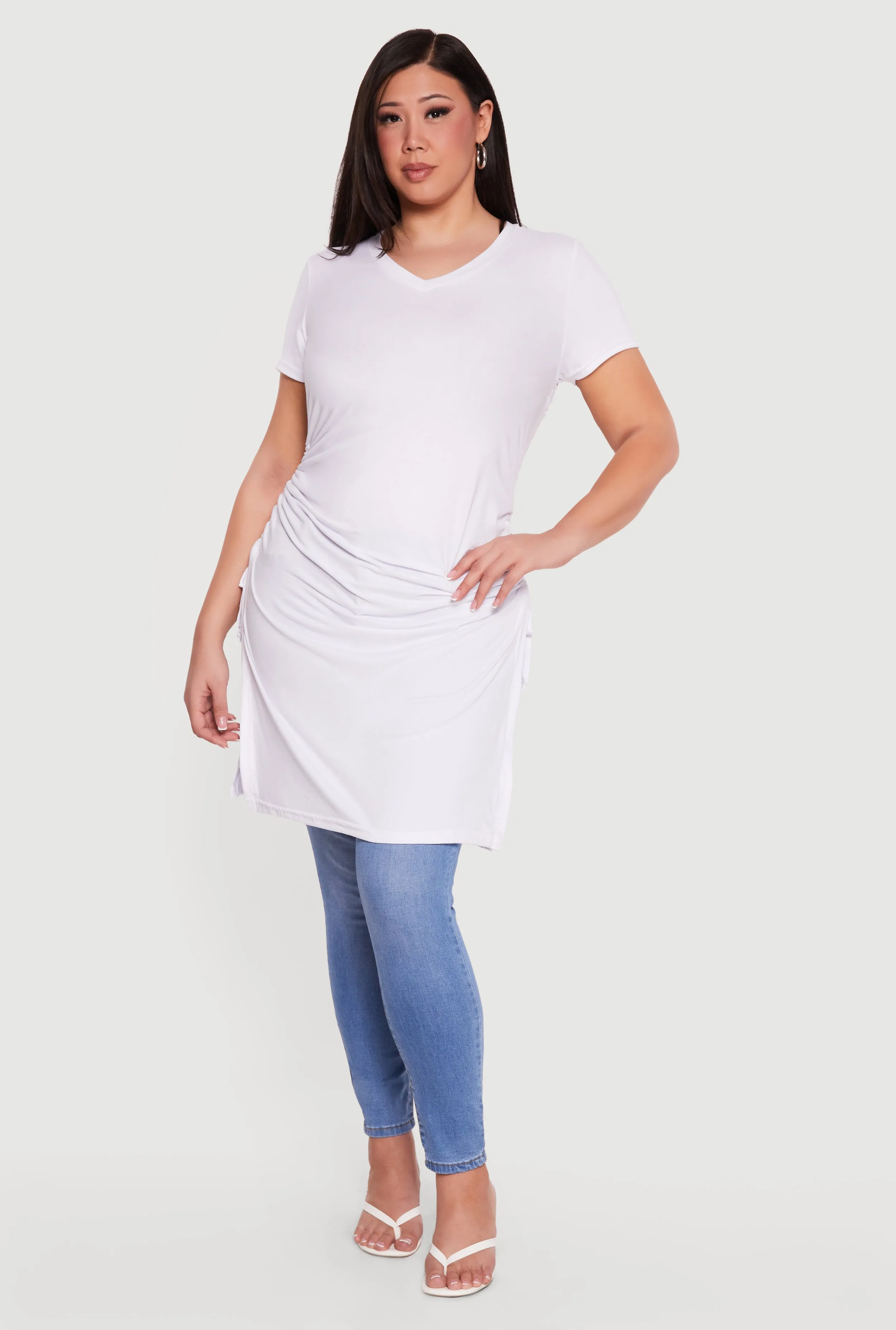 Plus Size Side Ruched Side Slit Tunic Top sold by Rainbow