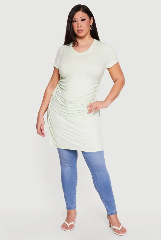 Plus Size Side Ruched Side Slit Tunic Top made by Rainbow