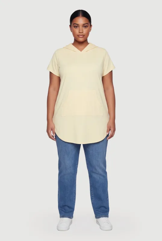 Plus Size Short Sleeve Hooded Tunic Top made by Rainbow