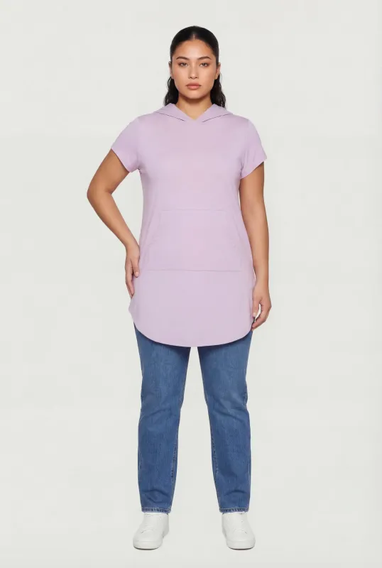 Plus Size Short Sleeve Hooded Tunic Top made by Rainbow