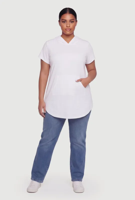 Plus Size Short Sleeve Hooded Tunic Top made by Rainbow