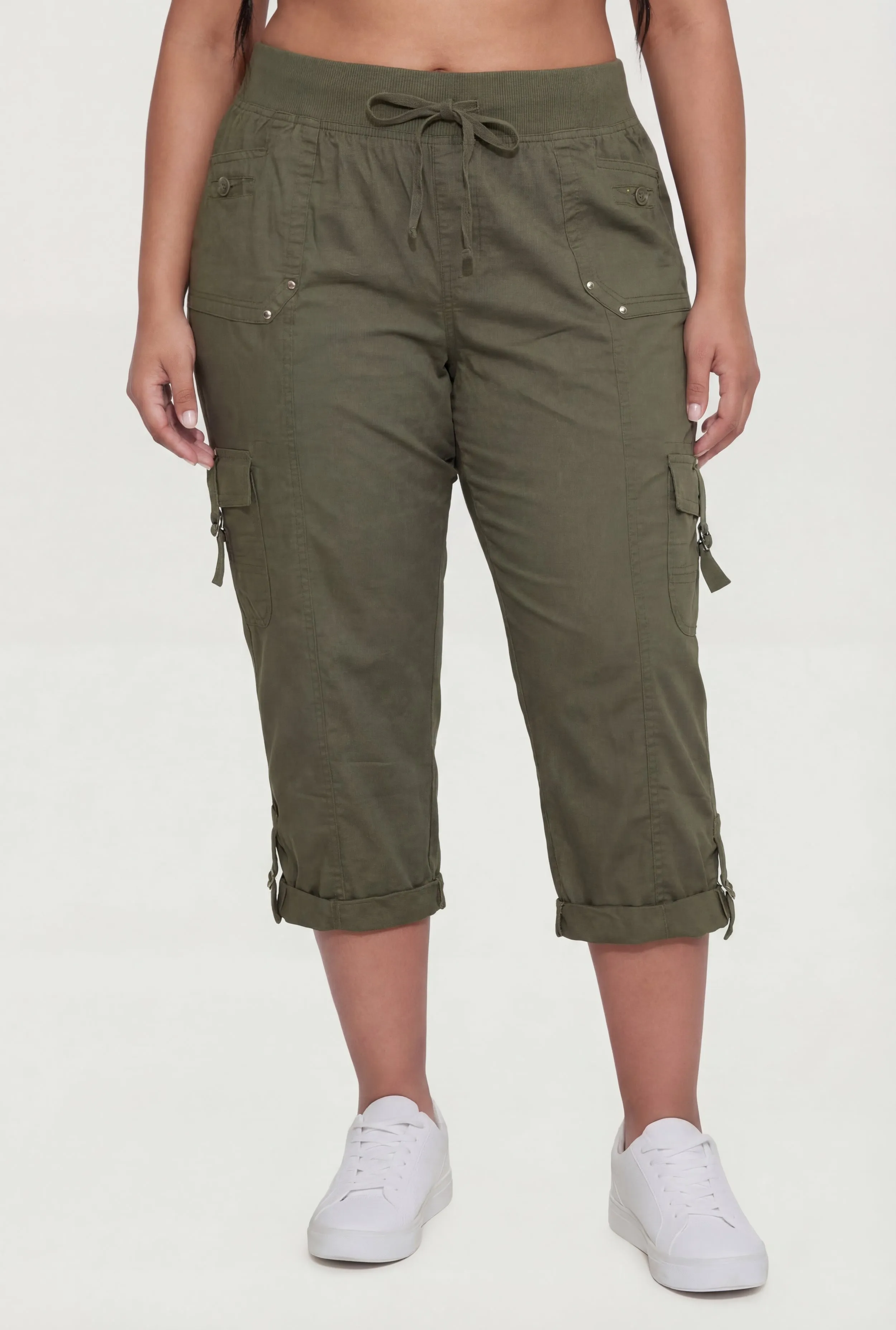 Plus Size High Waisted Cargo Capris with Rolled Cuffs sold by Rainbow product image thumbnail 3