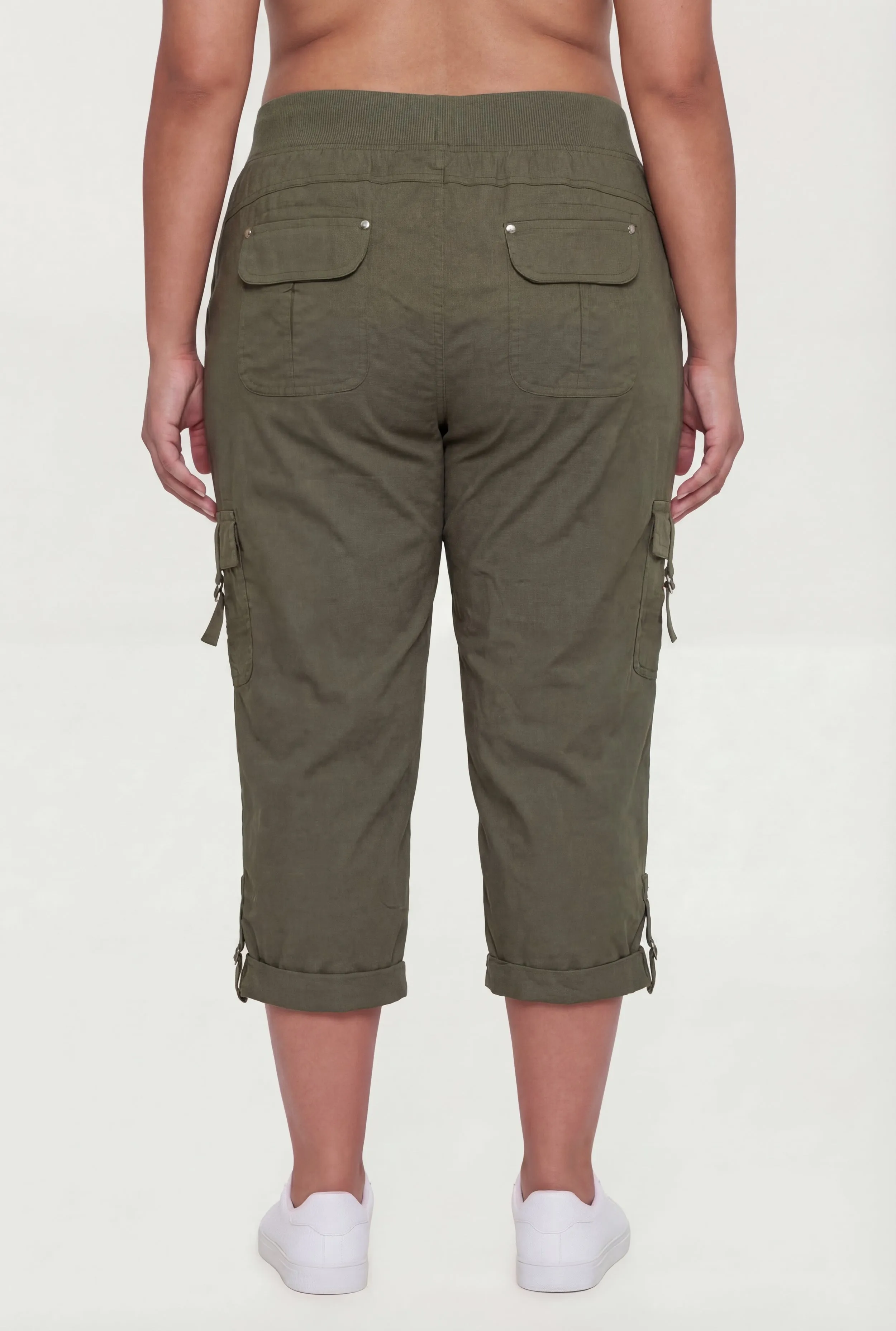 Plus Size High Waisted Cargo Capris with Rolled Cuffs sold by Rainbow product image thumbnail 5