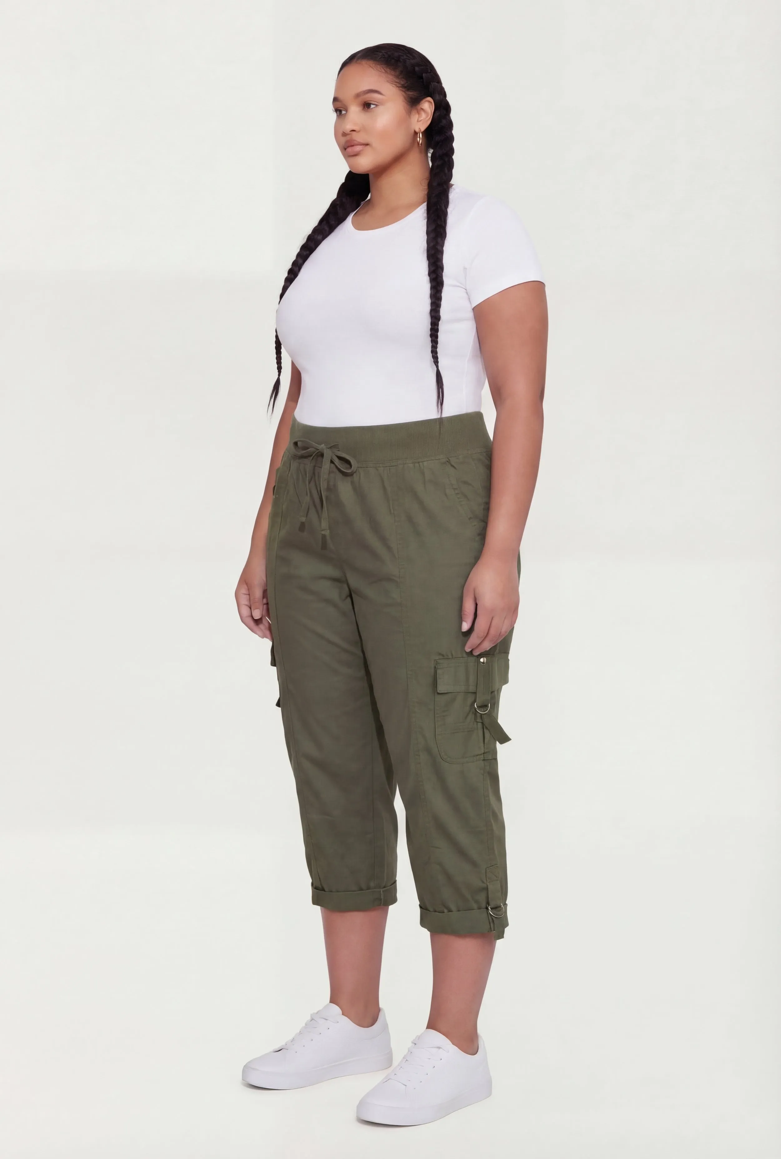 Plus Size High Waisted Cargo Capris with Rolled Cuffs sold by Rainbow product image thumbnail 2