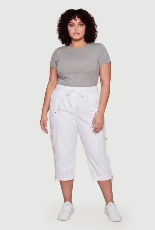 Plus Size High Waisted Cargo Capris with Rolled Cuffs made by Rainbow