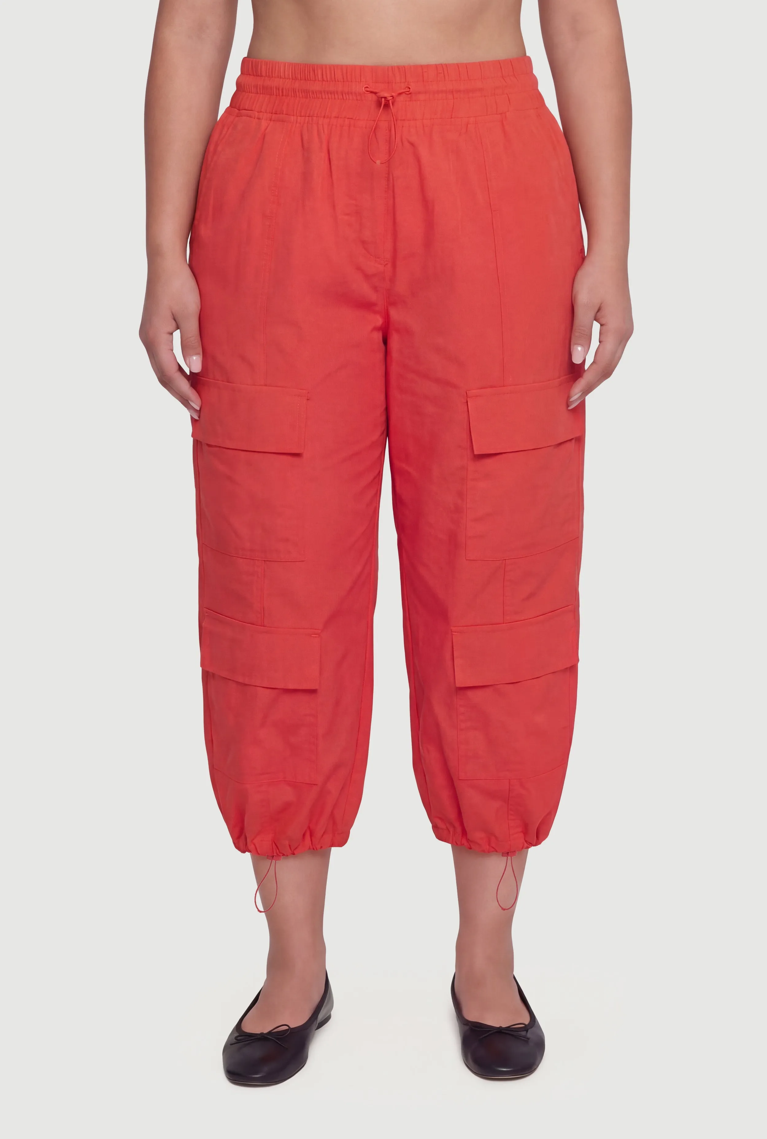 High Waisted Toggle Drawstring Waist Cargo Capris Pants sold by Rainbow product image thumbnail 3