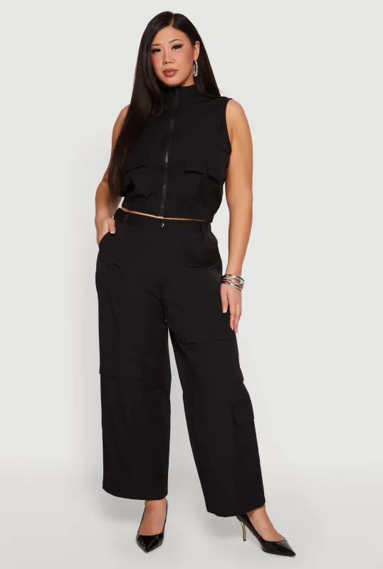 Plus Size Nylon High Waisted Wide Leg Utility Pants made by Rainbow