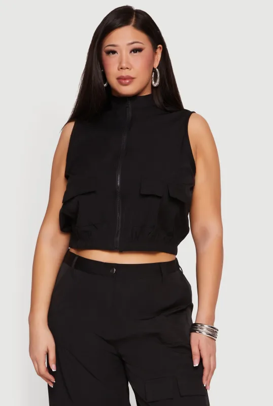Plus Size Nylon Cropped Zip Front Windbreaker Vest made by Rainbow