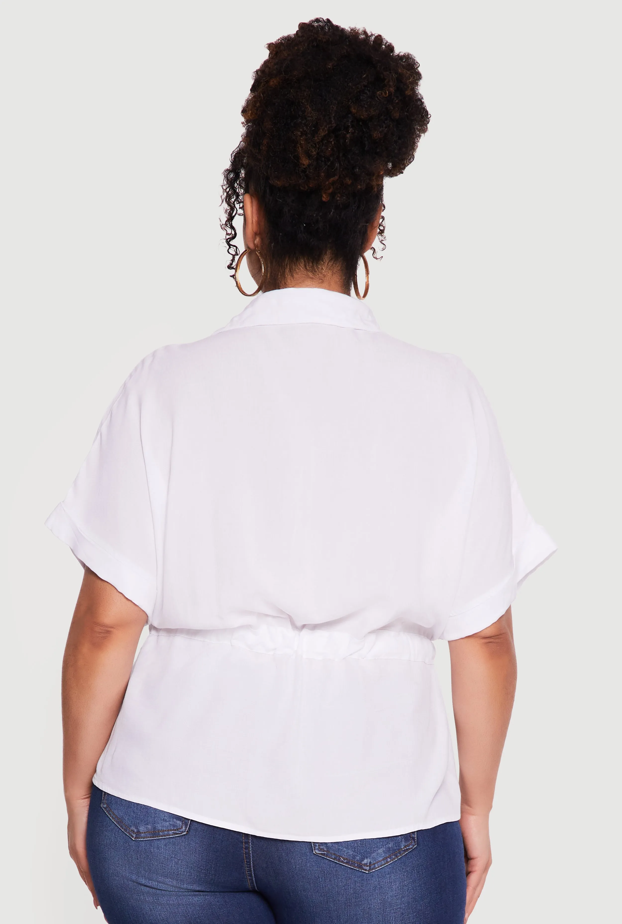 Plus Size Zip Front Drawstring Waist Blouse sold by Rainbow product image thumbnail 5