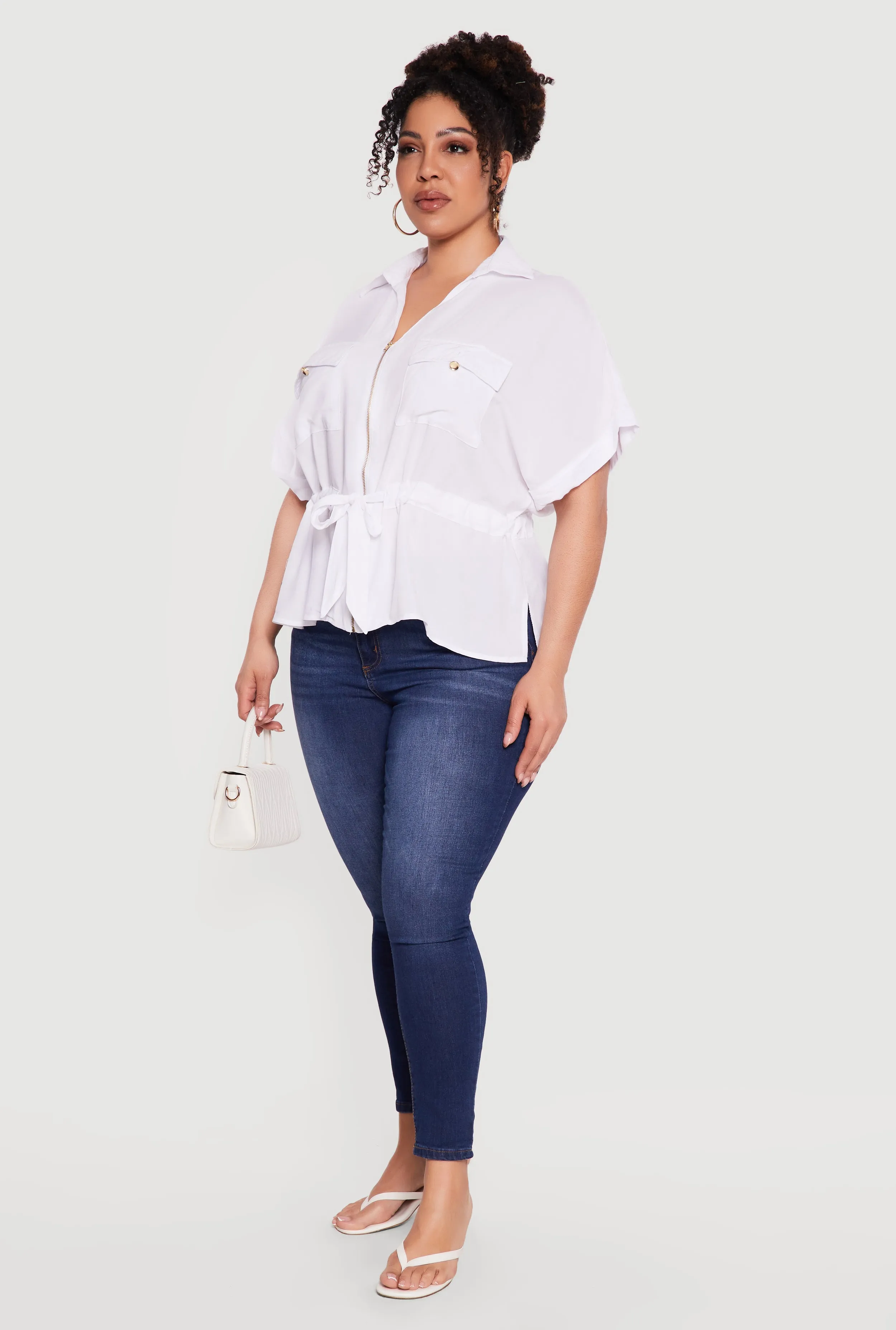 Plus Size Zip Front Drawstring Waist Blouse sold by Rainbow product image thumbnail 3