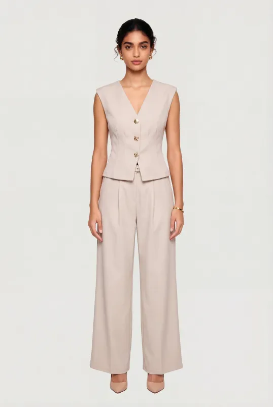 Solid High Waisted Wide Leg Dress Pants with Belt made by iris