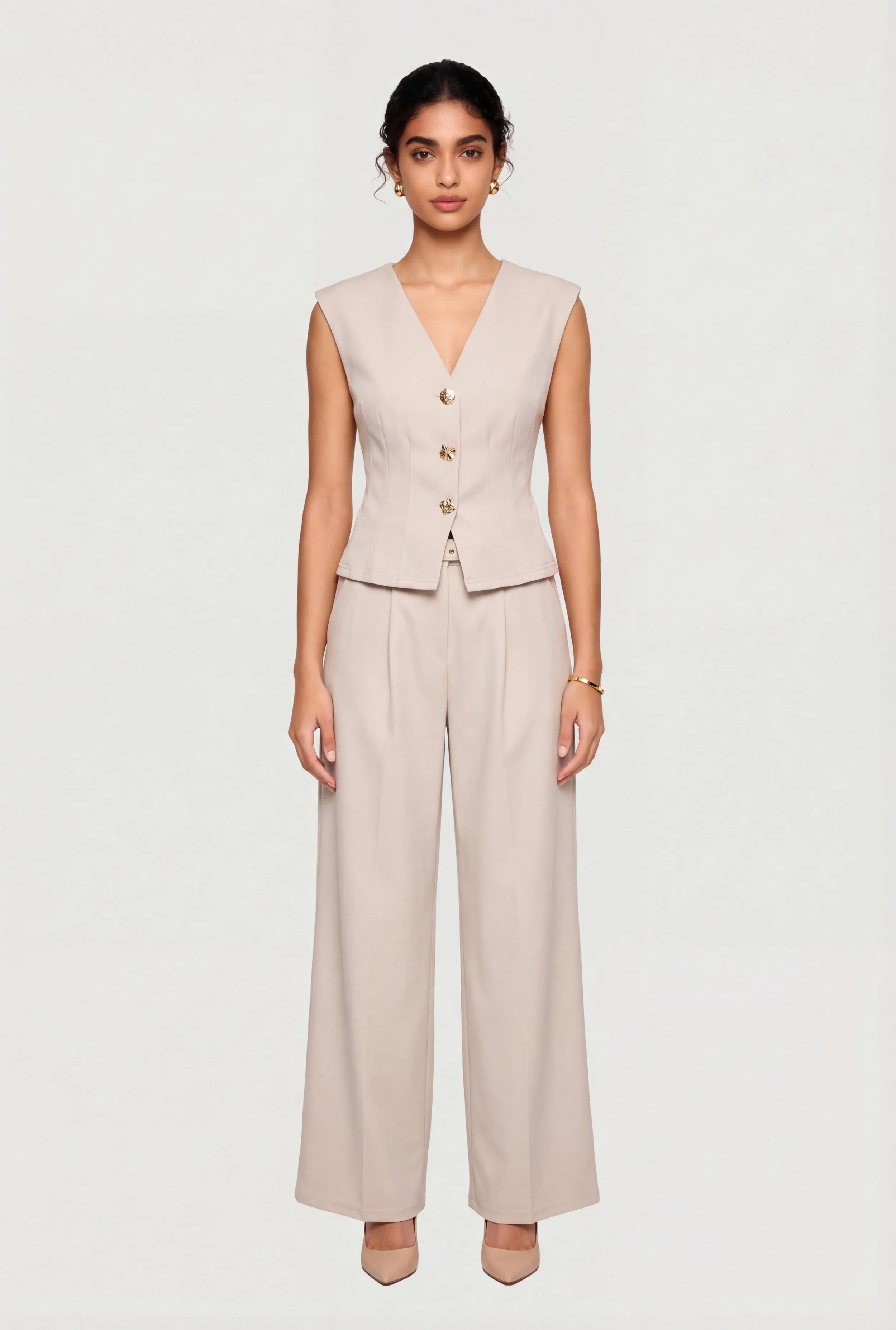 Solid High Waisted Wide Leg Dress Pants with Belt sold by Rainbow