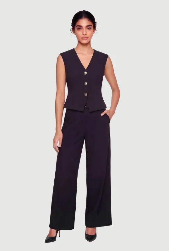 Solid High Waisted Wide Leg Dress Pants with Belt made by iris