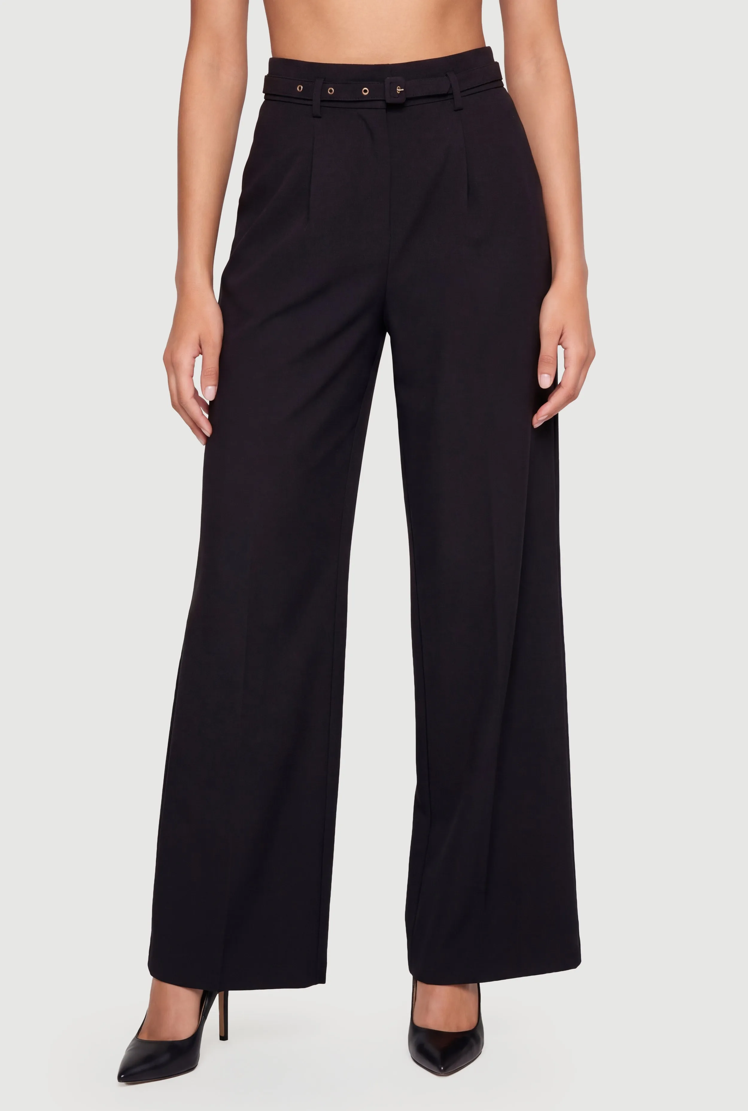 Solid High Waisted Wide Leg Dress Pants with Belt sold by Rainbow product image thumbnail 3