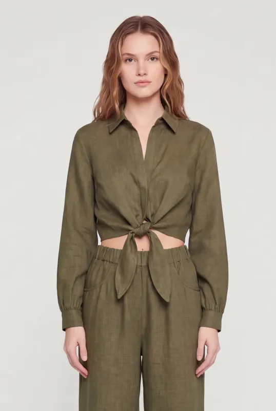 Open Tie Front Long Sleeve Crop Top made by Rainbow