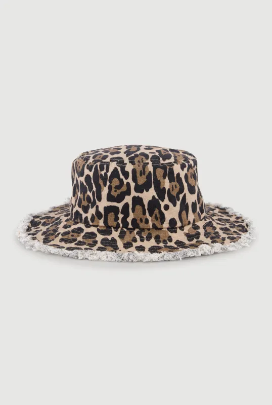 Jaguar Print Frayed Bucket Hat made by Rainbow