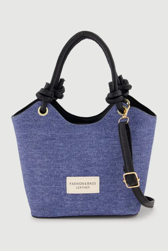 Denim Knotted Handle Convertible Crossbody Bag made by Rainbow