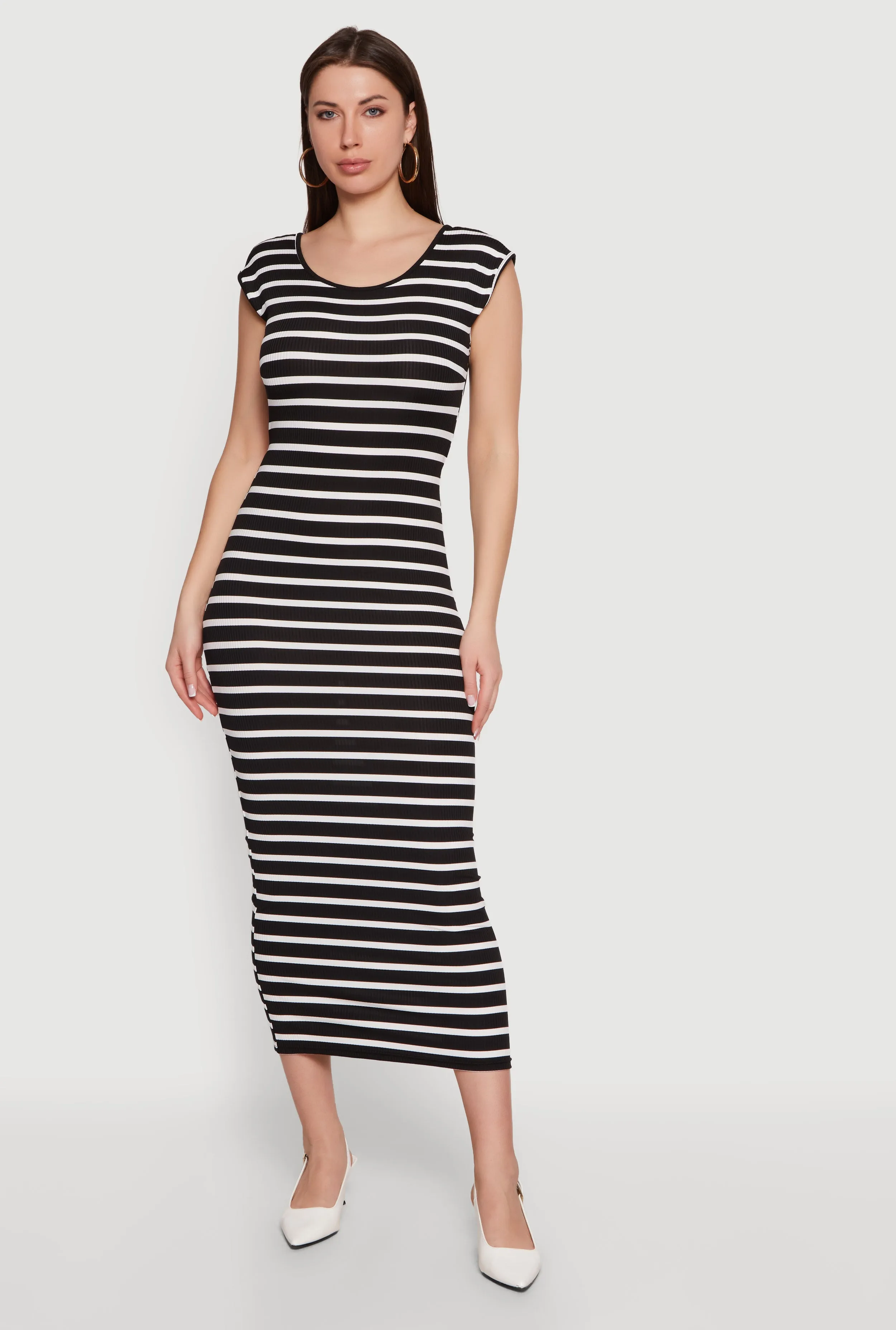 Striped Rib Knit Low Back Maxi Dress sold by Rainbow