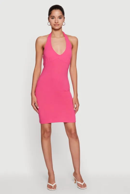 Solid Tie Back Halter Mini Dress made by Rainbow